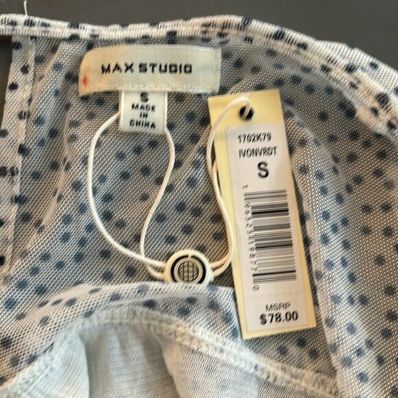 Max Studio Short Sleeve Knit Mesh Polka Ivory Dot Blouse Top Size S - Picture 4 of 6